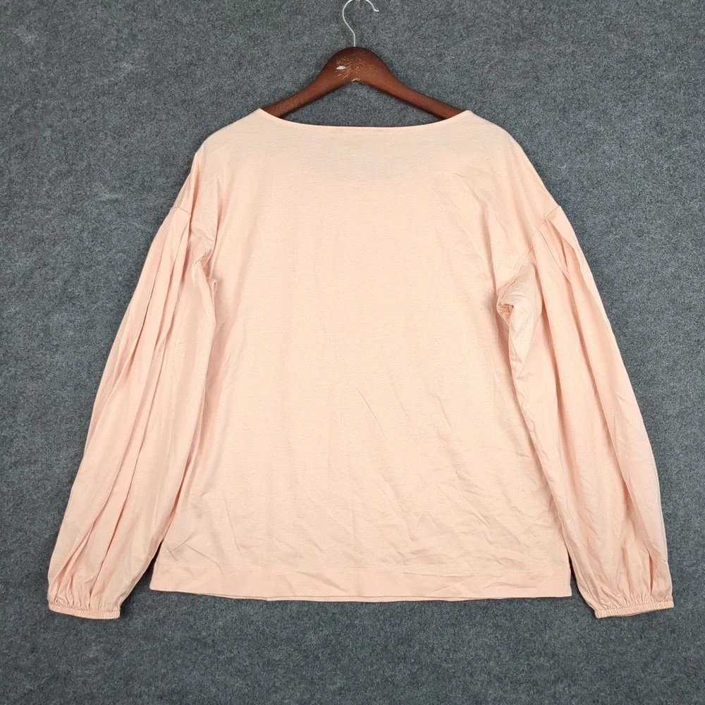 Banana Republic Womens‎ Large Peach Pink Puff Sleeve Scoop Neck Jersey Knit Top